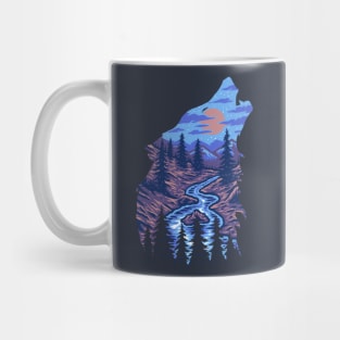 drawing wolf forest Mug